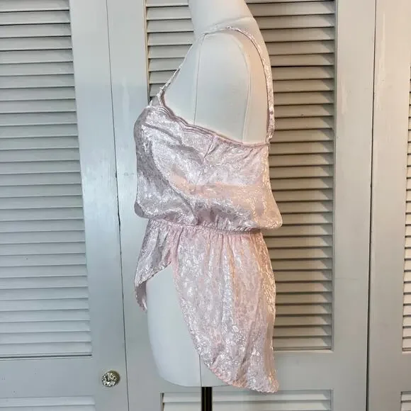 Natori Pink Satin Lace Bodysuit Small Vintage Style Lingerie Teddy Sleepwear - Picture 3 of 7